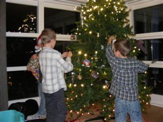 The boys decorating the tree